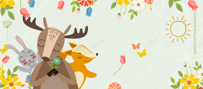 淘宝上新绿色卡通bannerpsd设计背景_新图网 https://ixintu.com 上新 促销 折扣 狂欢 购物 优惠 淘宝 天猫 电商 绿色 清新 卡通 动物 banner