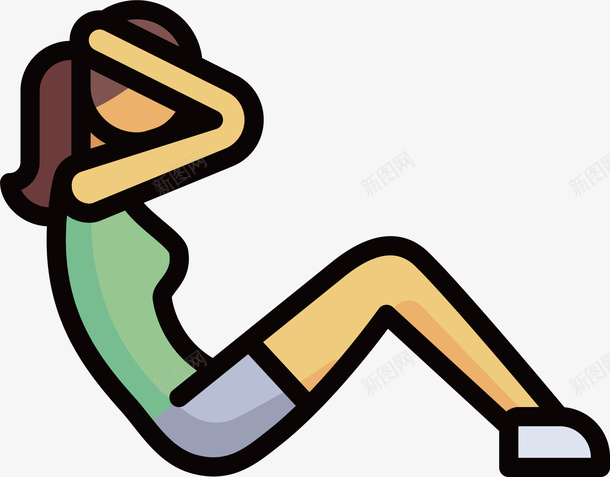 仰卧起坐免抠图标png免抠素材_新图网 https://ixintu.com 矢量图案 扁平化 卡通有趣 女性 健身 仰卧起坐