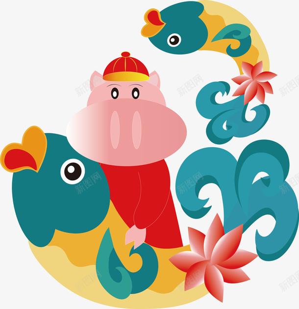 猪年大吉免抠素材ai免抠素材_新图网 https://ixintu.com 年年有余 猪年大吉 免抠图 矢量图案 猪年快乐 扁平化