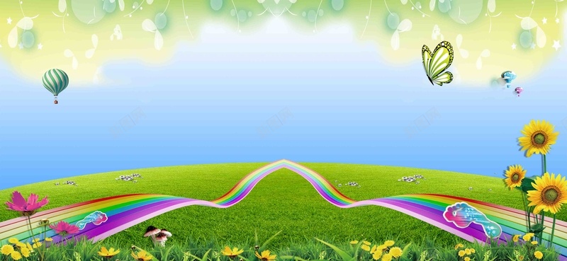 春季踏春彩虹海报背景模板背景