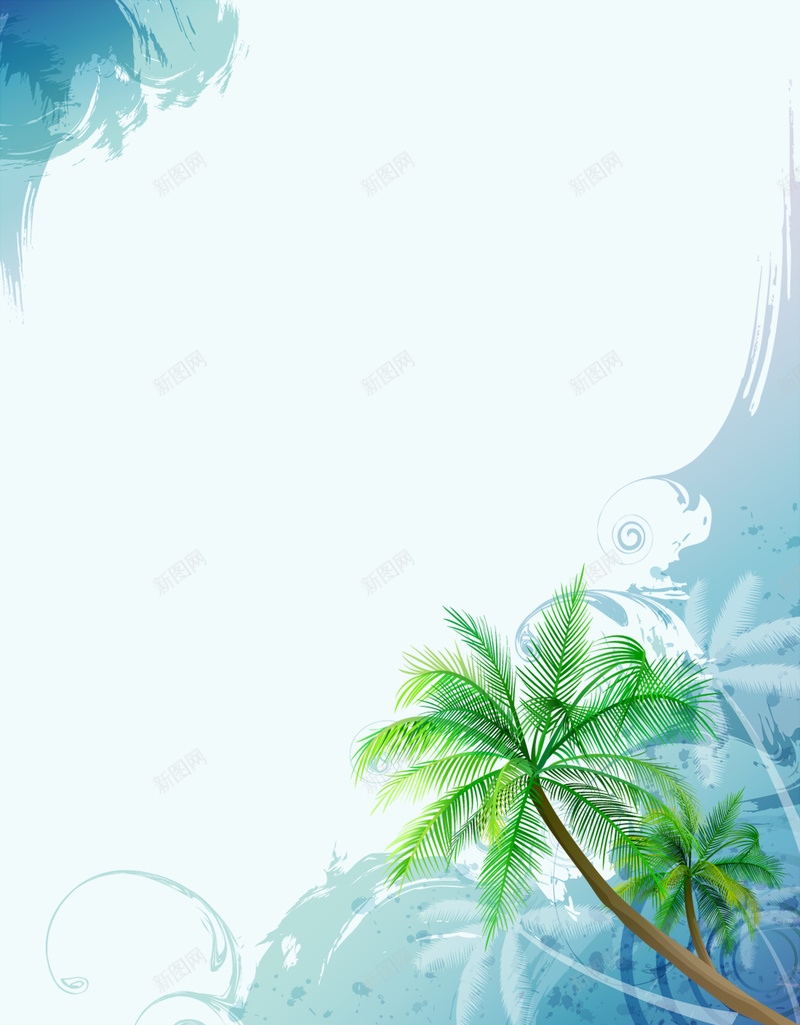 蓝色手绘花纹椰树背景psd设计背景_新图网 https://ixintu.com 椰树 笔刷 线条 花纹 蓝色 卡通 童趣 手绘