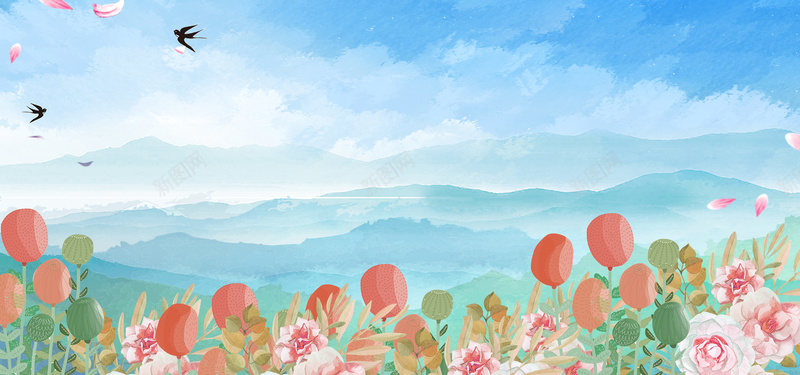 淘宝促销蓝色卡通bannerpsd设计背景_新图网 https://ixintu.com 上新 促销 折扣 狂欢 购物 优惠 淘宝 天猫 电商 蓝色 清新 鲜花 banner