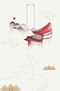 中国风禅道线条简约海报背景素材背景