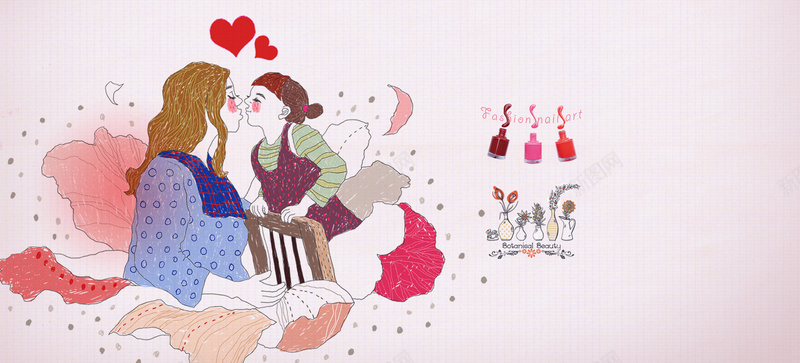 手绘卡通母女背景psd设计背景_新图网 https://ixintu.com 海报banner 母亲节 卡通 手绘 线条 童趣