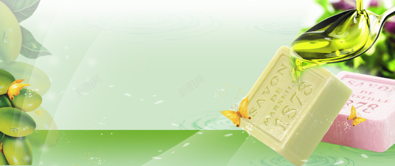 清新背景psd设计背景_新图网 https://ixintu.com 光效 手工 精油 绿色 肥皂 淘宝天猫首页海报 电商广告 banner 海报banner 文艺 小清新 简约
