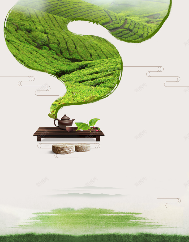 绿色茶饮背景素材psd设计背景_新图网 https://ixintu.com 海报 矢量 背景 茶叶 茶饮 绿色 中国风 茶园