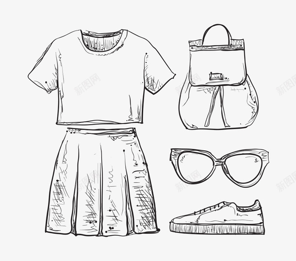 衣服背包素描图案ai免抠素材_新图网 https://ixintu.com 外套素描 矢量 素描 绘画 购物