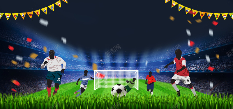 蓝色创意世界杯足球运动员球场背景背景