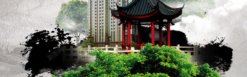 中国风园林背景jpg设计背景_新图网 https://ixintu.com 园林 中国风 横幅背景 海报banner 全屏banner背景