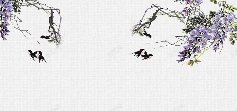 水墨江南工笔画背景psd设计背景_新图网 https://ixintu.com 水墨 江南 工笔画 紫色 花藤 海报banner 中国风