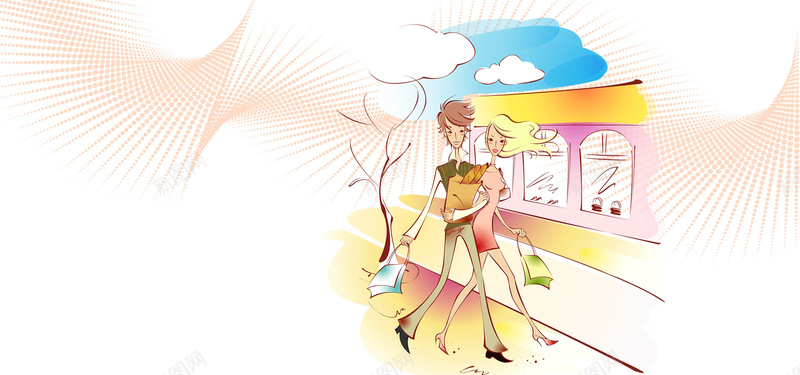 手绘购物背景psd设计背景_新图网 https://ixintu.com 海报banner 卡通 手绘 白云 树 童趣
