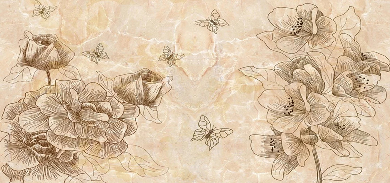 手绘花背景jpg设计背景_新图网 https://ixintu.com 瓷砖背景 纹理底纹 手绘花 线条花 蝴蝶 海报banner 卡通 童趣 手绘