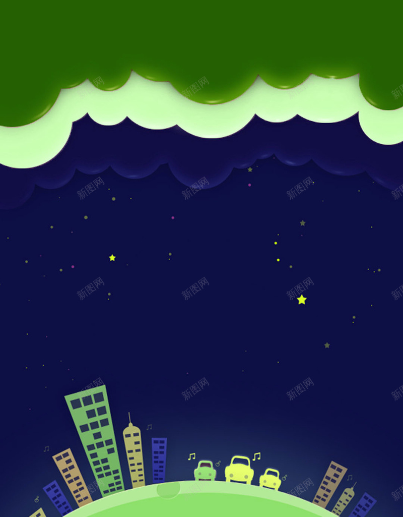 卡通月亮星空蓝色云朵背景图psd设计背景_新图网 https://ixintu.com H5背景图 云朵 卡通 夜色 星空 月亮 漫画 绿色 蓝色