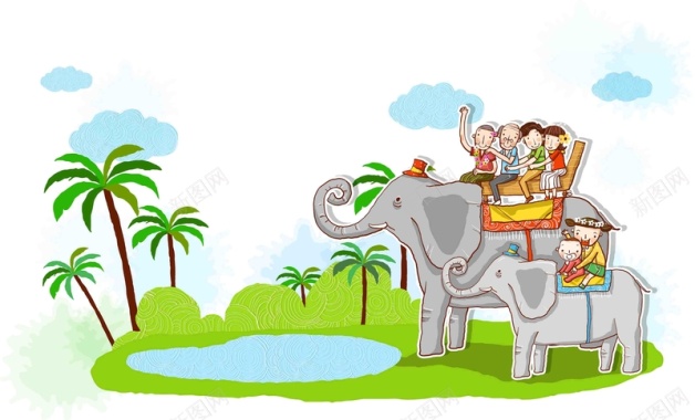 韩式清新幸福家庭一家人大象旅游海报背景背景