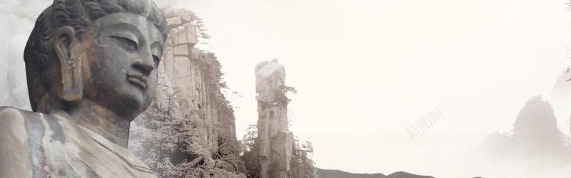 中国风背景jpg设计背景_新图网 https://ixintu.com 横幅背景 石雕 佛像 山水 中国风 全屏banner背景 白色 海报banner