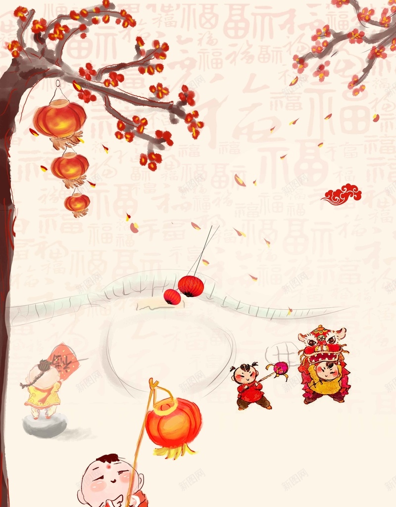 手绘中国传统年画元旦快乐宣传psd高清背景_新图网 https://ixintu.com 手绘 中国 传统 年画 元旦快乐 元旦 新年快乐 2018 金狗贺岁 狗年吉祥 恭贺新春
