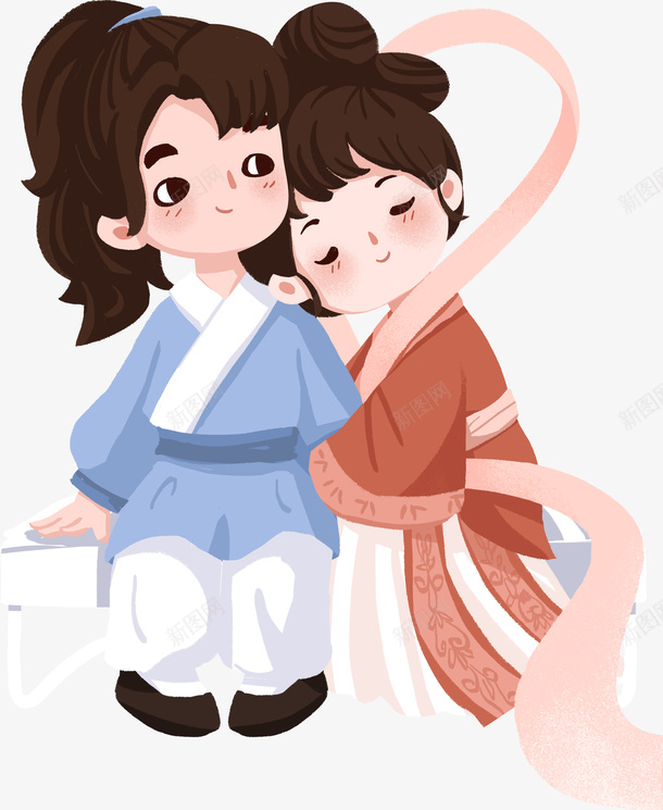 情人节手绘卡通人物png免抠素材_新图网 https://ixintu.com 七夕节 牛郎织女 手绘插画 卡通人物 素材png