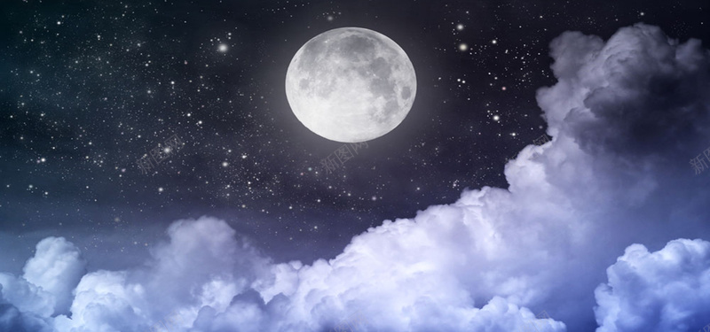 摄影月亮背景jpg设计背景_新图网 https://ixintu.com 摄影 月亮 云朵 星星 黑色 海报banner 风景