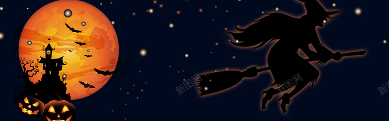 万圣节深蓝色卡通平面bannerpsd设计背景_新图网 https://ixintu.com anner 万圣节 深蓝色 卡通 平面 banner 女巫 月亮 蝙蝠 城堡 南瓜