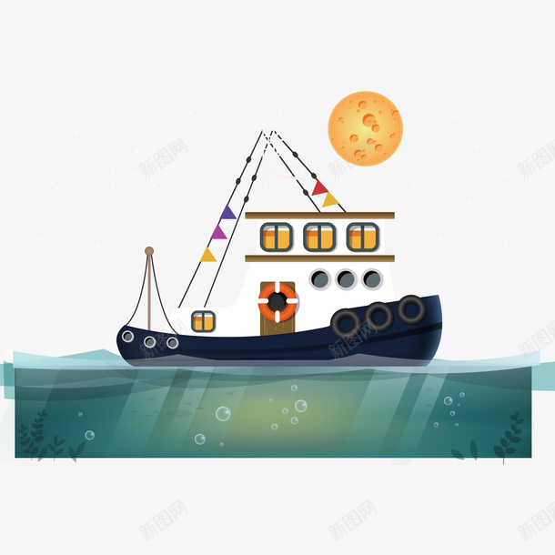 渔船行驶素材图案ai免抠素材_新图网 https://ixintu.com 卡通 手绘 打鱼 捕鱼 渔船 矢量 纹理 纹路 船 船帆 行驶 装饰 钓鱼船 鱼群