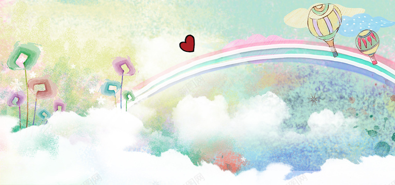 手绘彩绘psd设计背景_新图网 https://ixintu.com 海报banner 热气球 彩绘 心形 手绘 卡通 童趣