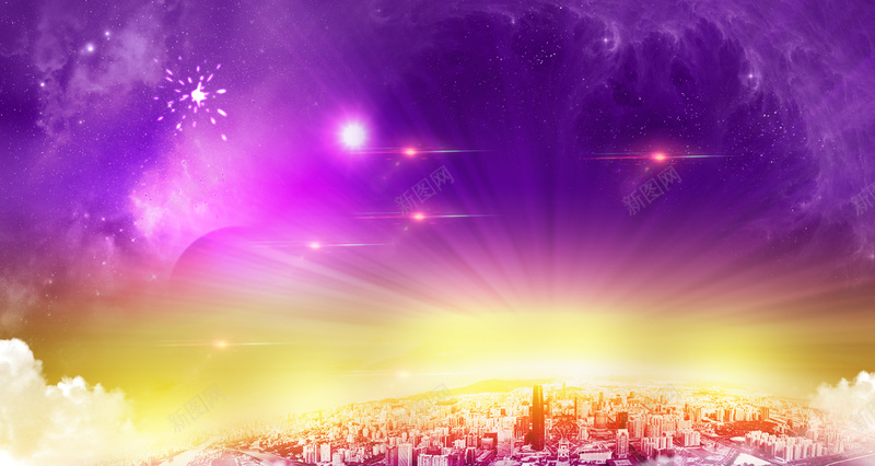 恢弘大气城市背景图psd设计背景_新图网 https://ixintu.com 云朵 几何 城市建筑 幸福 快乐 恢弘大气 扁平 梦幻 渐变 紫色 紫色云霞 高端