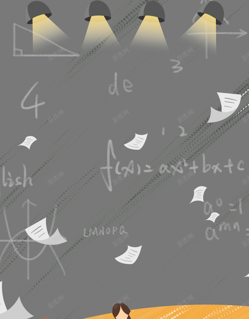正在上课的学生西主题背景psd设计背景_新图网 https://ixintu.com 课桌 学生 灯 光线 黑板 公式 上学 纸张