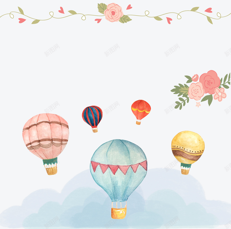素净热气球海报psd设计背景_新图网 https://ixintu.com 素净 热气球 手绘 花 浅色 卡通 童趣