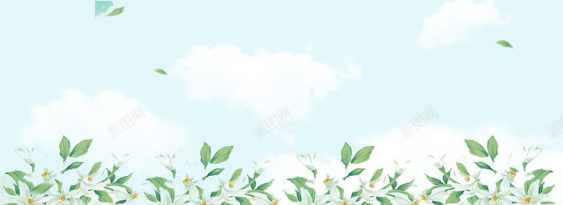 淘宝清新春季促销海报背景psd设计背景_新图网 https://ixintu.com 春季上新 春季促销 春天 白云 蓝天 绿叶 花 清新 简约 海报背景