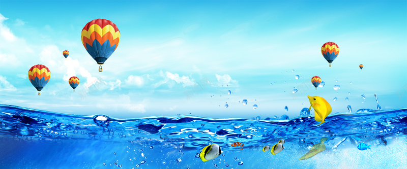 冰爽盛夏banner背景jpg设计背景_新图网 https://ixintu.com 冰水 鱼 热气球 海报banner