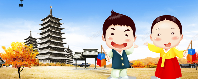 韩国清新创意旅游海报背景素材jpg设计背景_新图网 https://ixintu.com anner 卡通人物 热气球 枫叶 韩国 韩国清新创意旅游海报图片下载 banner 旅行箱 光效 旅游 创意
