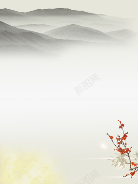 中国风水墨高山灰白色背景素材背景