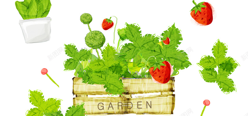 插画背景psd设计背景_新图网 https://ixintu.com 绿色 清新 草莓 木纹 水彩 海报banner 卡通 童趣 手绘