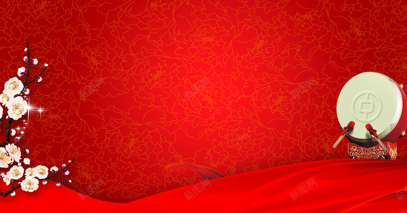 红火节日打鼓梅花喜庆背景素材jpg设计背景_新图网 https://ixintu.com 节日背景 节日喜庆 喜庆素材 热烈 欢欢喜喜 打鼓