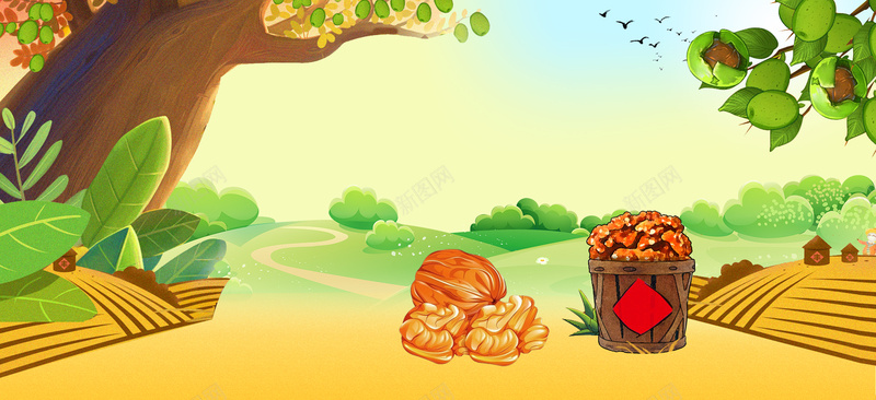 金秋卡通风格干果零食促销清新背景psd设计背景_新图网 https://ixintu.com 促销活动 卡通风格 通用首页 天猫 金秋 淘宝 干果 零食 核桃促销 丰收