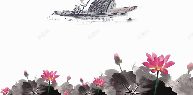 水墨中国风端午节H5分层背景jpg设计背景_新图网 https://ixintu.com 水墨 中国风 荷花 荷叶 端午节 H5 人物 船 分层背景