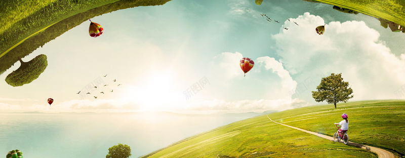 童趣jpg设计背景_新图网 https://ixintu.com 草原 儿童 草地 热气球 海报banner
