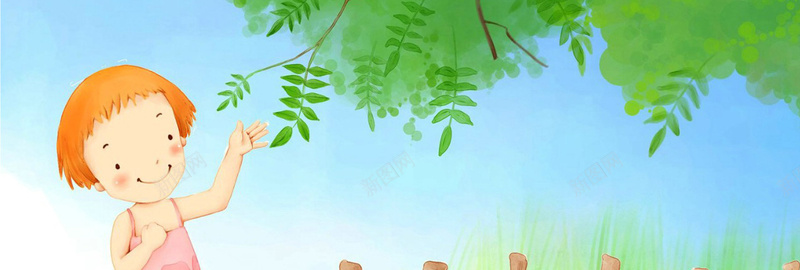 卡通背景jpg设计背景_新图网 https://ixintu.com 海报banner 卡通 手绘 童趣 绿色叶子蓝色