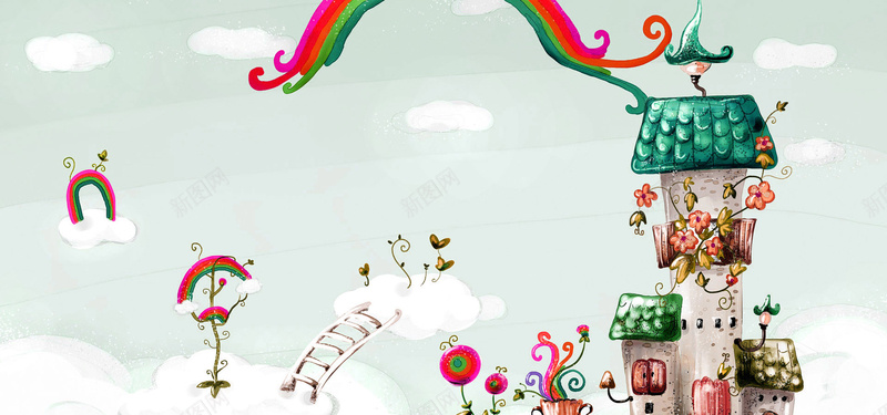 手绘卡通插画背景jpg设计背景_新图网 https://ixintu.com 云朵背景 卡通背景 建筑背景 手绘背景 插画背景 彩虹背景 海报背景 童趣背景 水彩画背景 海报banner 卡通 童趣 手绘