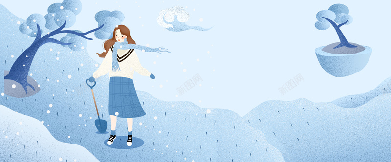 冬季蓝色卡通bannerpsd设计背景_新图网 https://ixintu.com 促销 冬天 冬季 天猫 折扣 优惠 淘宝 电商 少女 雪 卡通 蓝色 手绘 banner