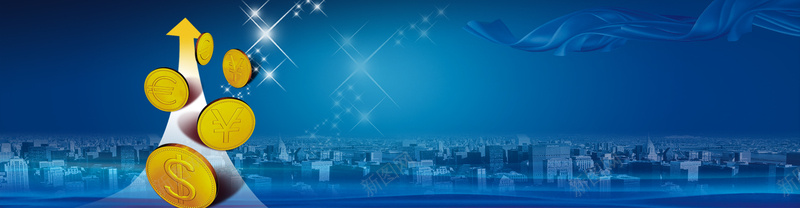 上升箭头金币蓝色商务banner背景jpg设计背景_新图网 https://ixintu.com 上升 商务 箭头 蓝色 金币 飘带 海报banner 科技 科幻