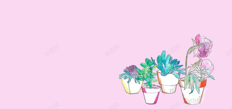 手绘盆栽jpg设计背景_新图网 https://ixintu.com 海报banner 多肉 玫瑰 粉色 绿植 卡通 童趣 手绘