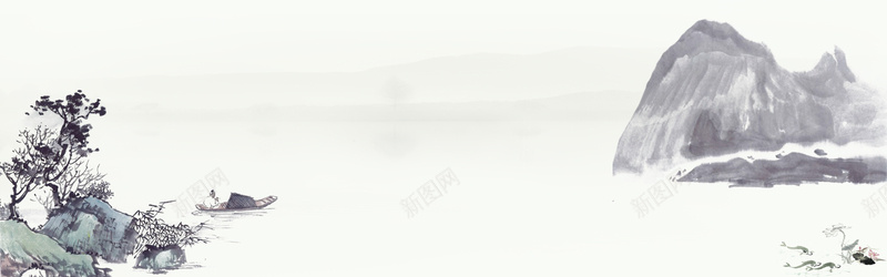 中国风水墨画金鱼渔船banner海报psd设计背景_新图网 https://ixintu.com 中国风 水墨 山水画 渔船 金鱼 老翁 高山 流水 简约 大气 banner海报 怀念 平静