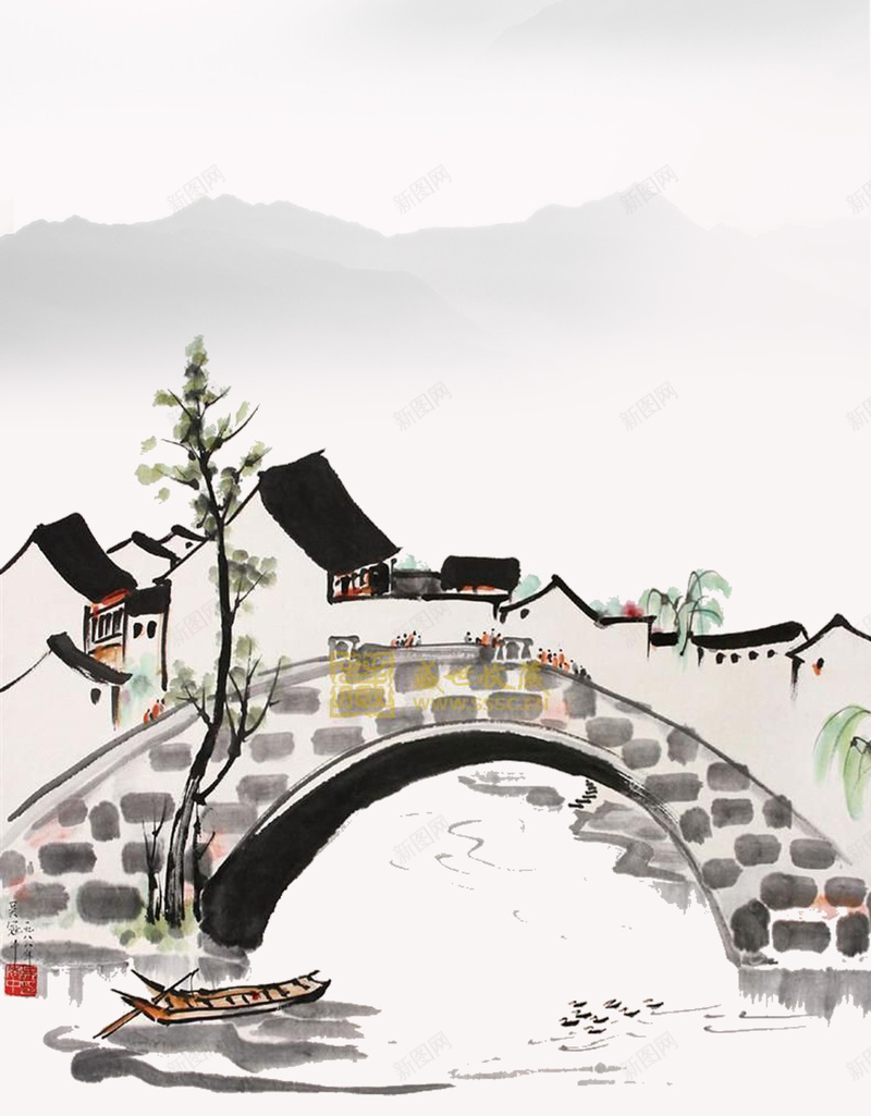 水墨中国风端午节H5分层背景psd设计背景_新图网 https://ixintu.com 水墨 龙舟 房屋 中国风 山 端午节 H5 分层背景
