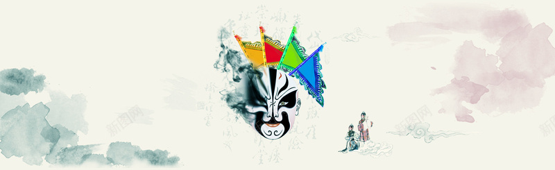 古风古韵京剧bannerjpg设计背景_新图网 https://ixintu.com 水墨 脸谱 人物 旗子 京剧 海报banner 中国风
