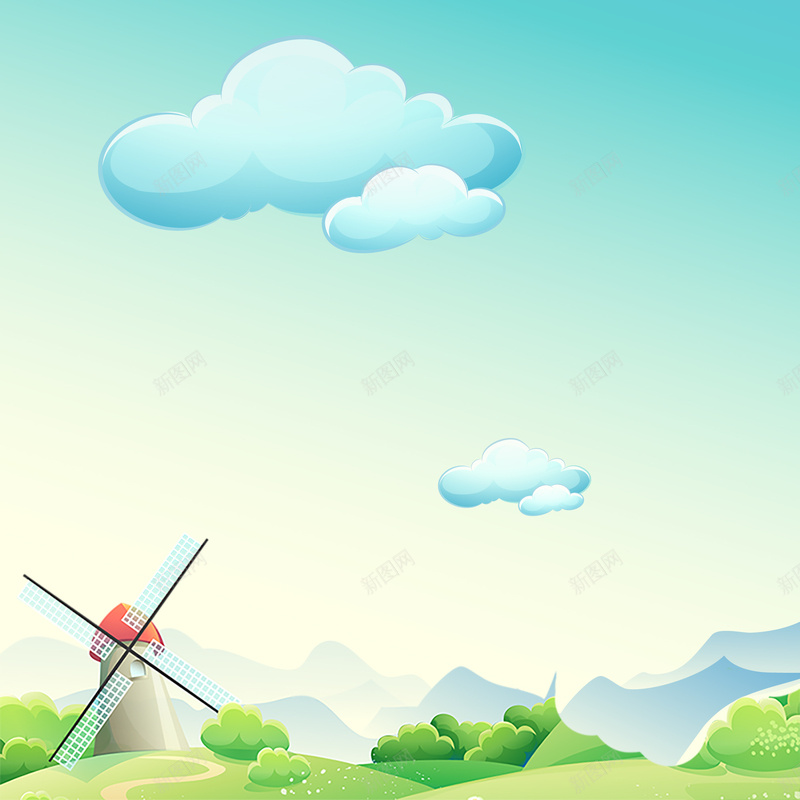 卡通郊外背景素材psd设计背景_新图网 https://ixintu.com 白色 儿童背景 房子 卡通 风景 云朵 背景 海报