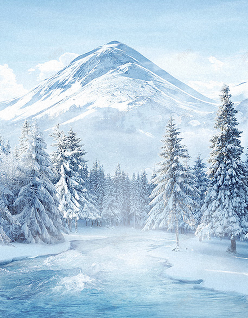 雪山H5背景jpg设计背景_新图网 https://ixintu.com 雪山 树林 冰雪 流水 梦幻 H5背景 H5 h5 浪漫