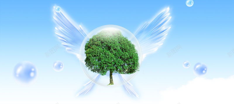 天使的翅膀背景图jpg设计背景_新图网 https://ixintu.com 淘宝背景图 梦幻 气泡 绿树 蓝天 天使之翼 海报banner