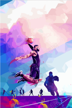 紫色水彩风春季运动会篮球运动员剪影背景背景