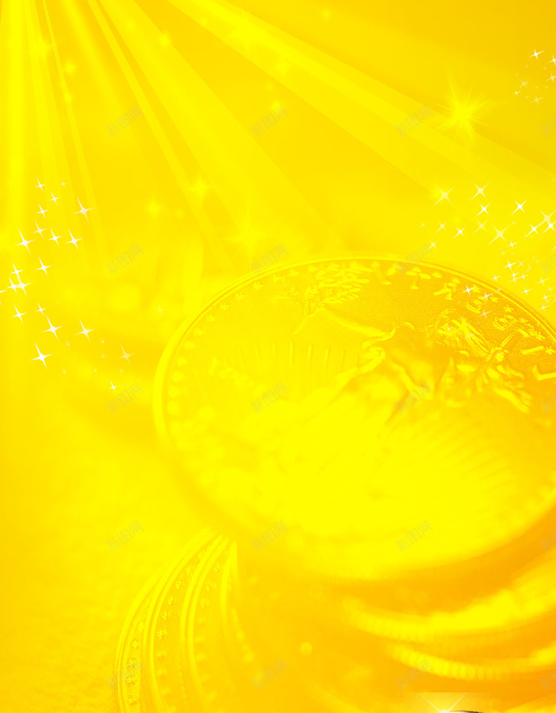 黄色背景上的金币H5素材背景jpg设计背景_新图网 https://ixintu.com 黄色背景 金币 红色彩带 金融 图案 H5素材 光线 金粉
